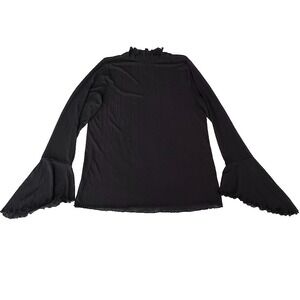 Sheer Ribbed Knit Bell Sleeve Top Ruffle Mock Neck Black Plus Size Torrid 2X